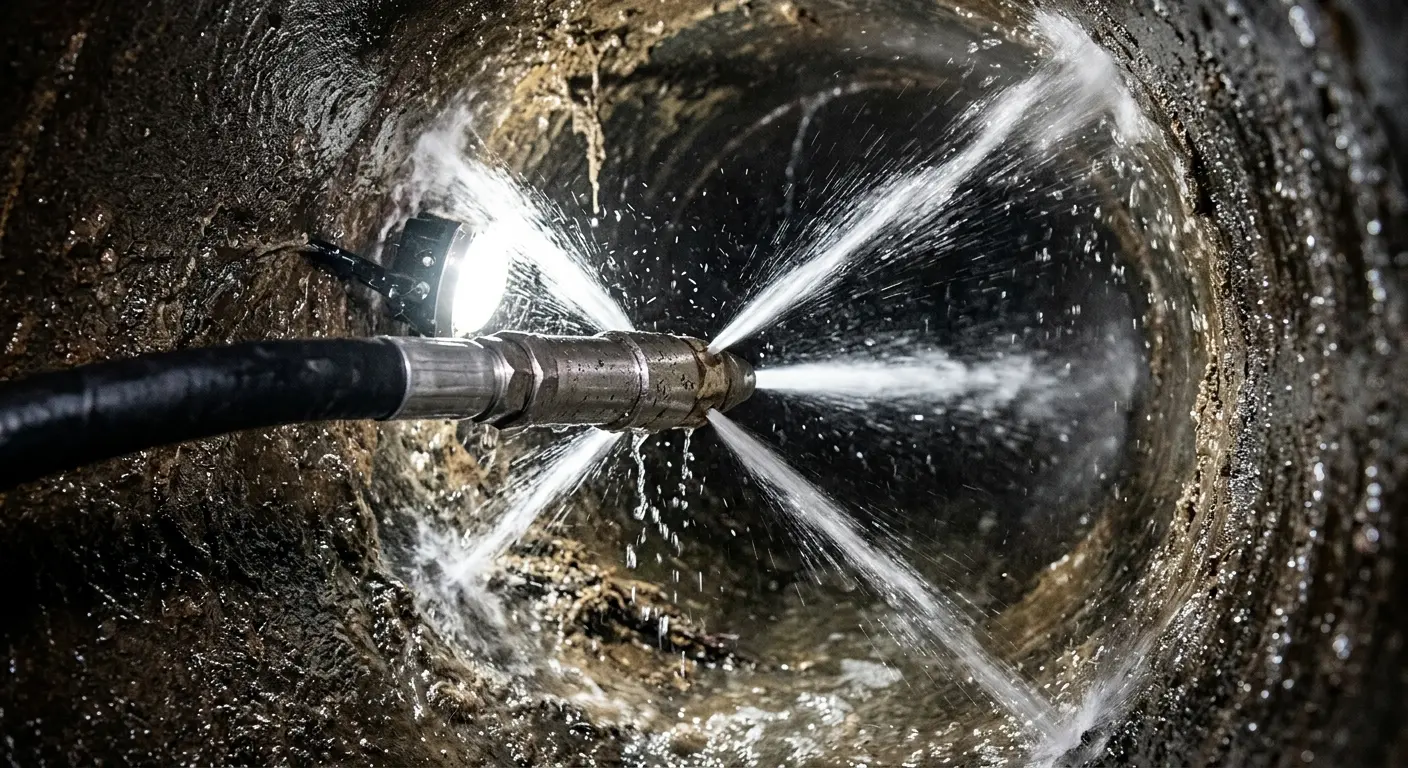 High-pressure hydro jetting nozzle cleaning sewer pipe for Trenchless Sewer Repair in Shamong